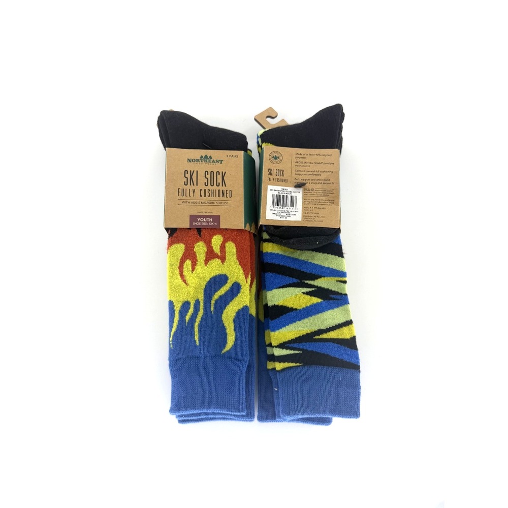 Alpine Design Youth Size 13K-4 Neo Snowsport Flame Chutes Ski Socks 4‎ Pairs New